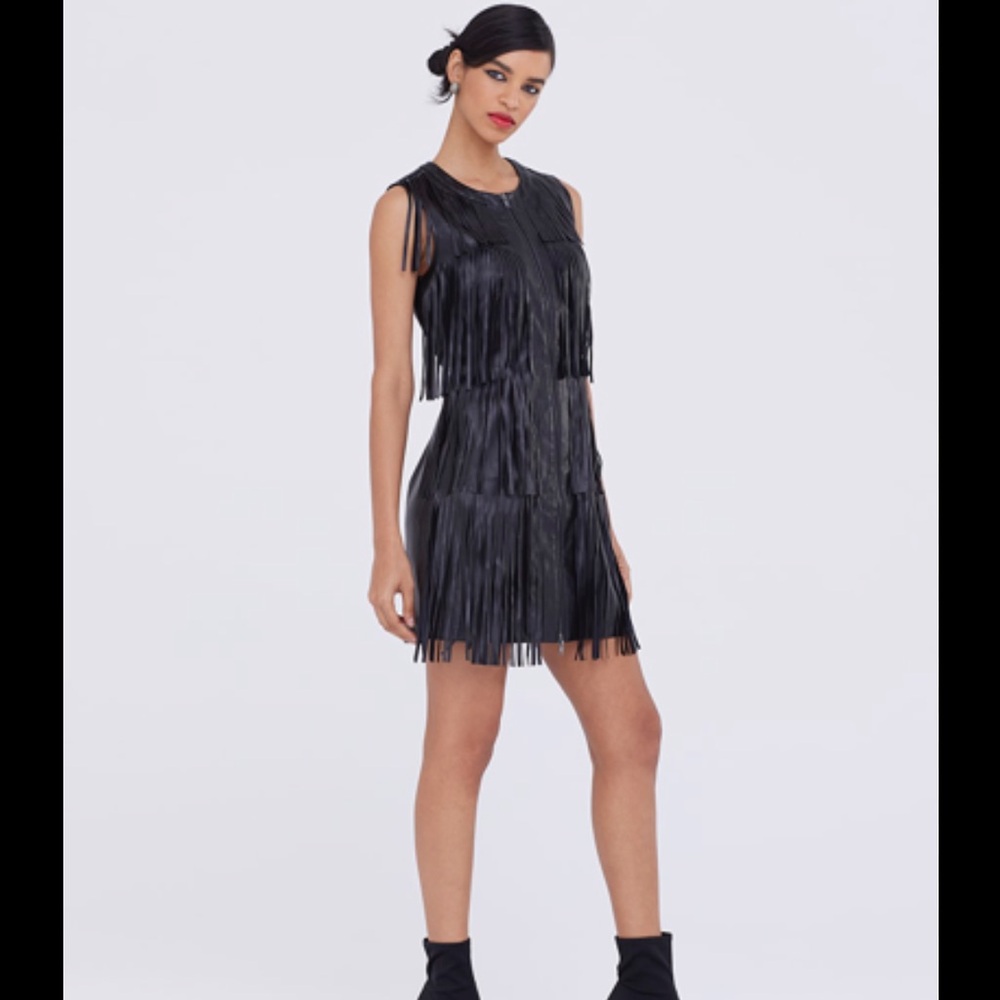 Gabrielle Union Black Fringe Sleeveless Dress L